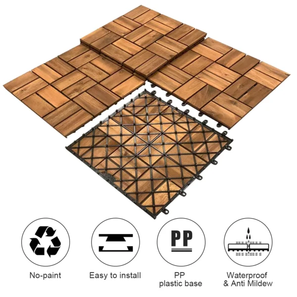 12 in. x 12 in. Square Acacia Wood Interlocking Flooring Tiles Striped Pattern Brown 18 Slats (30-Pack) - Image 5