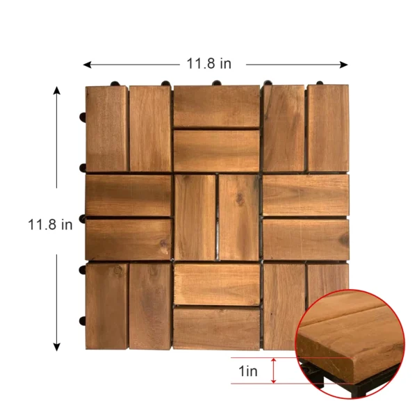 12 in. x 12 in. Square Acacia Wood Interlocking Flooring Tiles Striped Pattern Brown 18 Slats (30-Pack) - Image 2