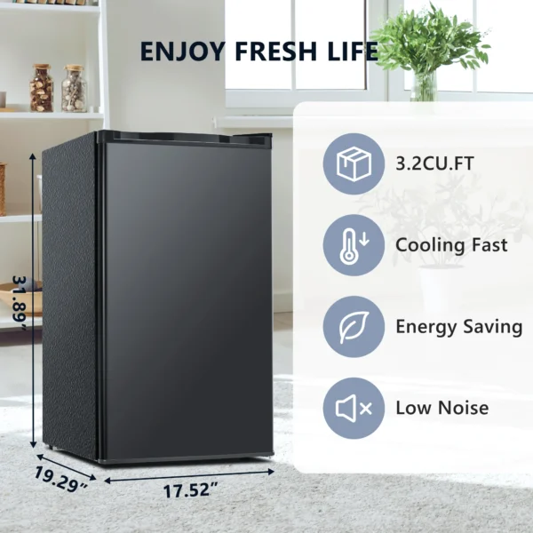 SIMZLIFE 3.1Cu.ft Mini Fridge with Freezer, Compact Design Mini Refrigerator with Single Door for Home/Office/Dorm/Bar,Black - Image 3