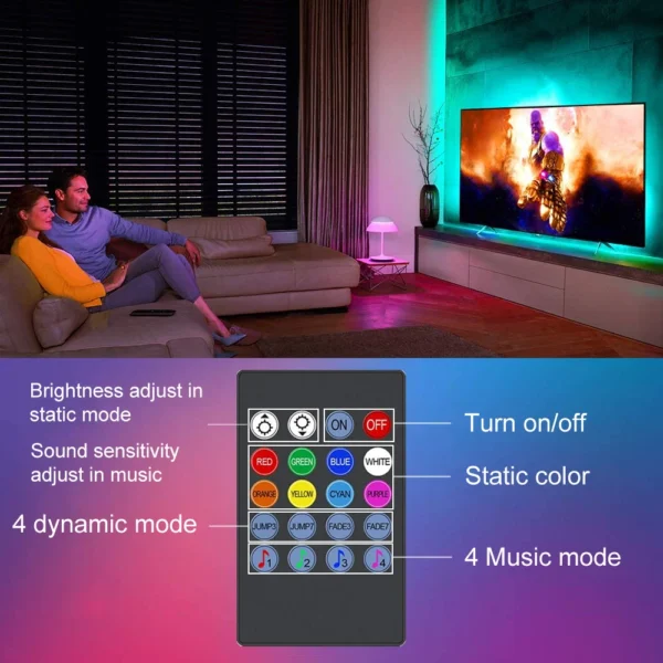 TV Backlight Music Sync USB Powered RGB LED Strip Light for 15 - 80 Inch TV, Mirror, PC - Image 3