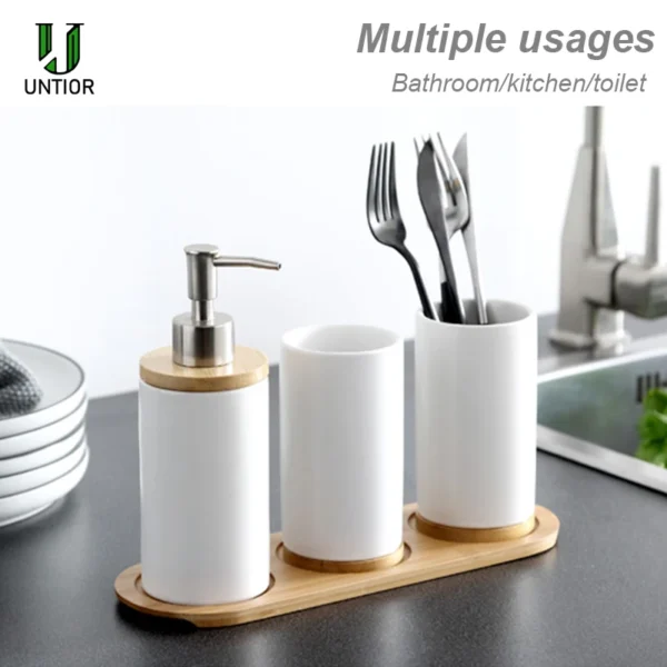 UNTIOR 3PCS Ceramic Bathroom Accessories Set Fashion Soap Dispenser Toothbrush Holder Tumbler Ceramic Household Bathroom Product - Image 11