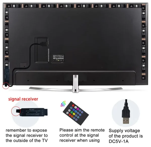 TV Backlight Music Sync USB Powered RGB LED Strip Light for 15 - 80 Inch TV, Mirror, PC - Image 5