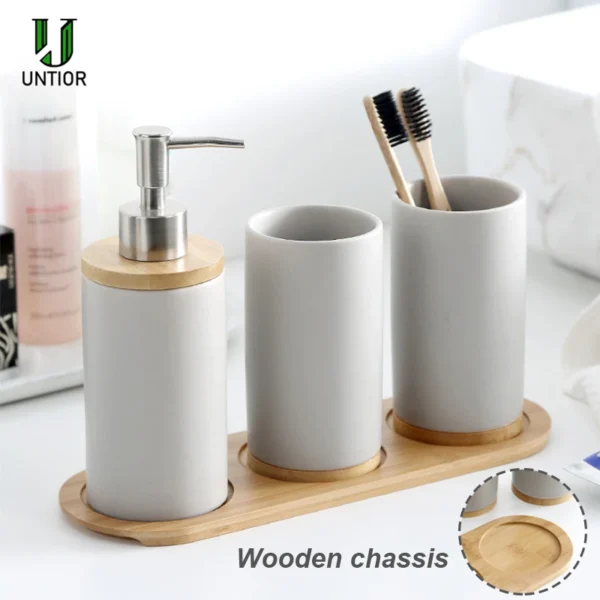 UNTIOR 3PCS Ceramic Bathroom Accessories Set Fashion Soap Dispenser Toothbrush Holder Tumbler Ceramic Household Bathroom Product - Image 2