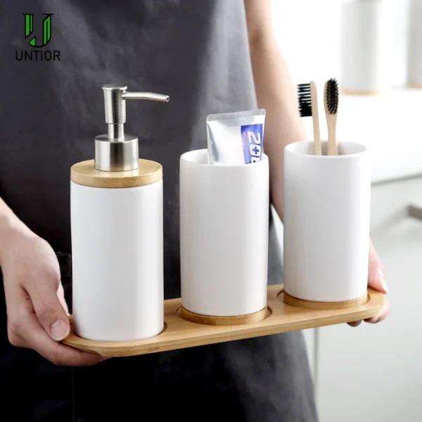 UNTIOR 3PCS Ceramic Bathroom Accessories Set Fashion Soap Dispenser Toothbrush Holder Tumbler Ceramic Household Bathroom Product - Image 5