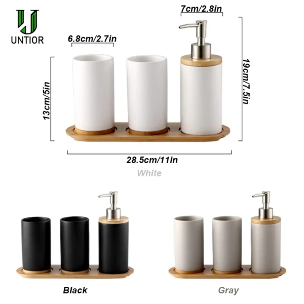 UNTIOR 3PCS Ceramic Bathroom Accessories Set Fashion Soap Dispenser Toothbrush Holder Tumbler Ceramic Household Bathroom Product - Image 14