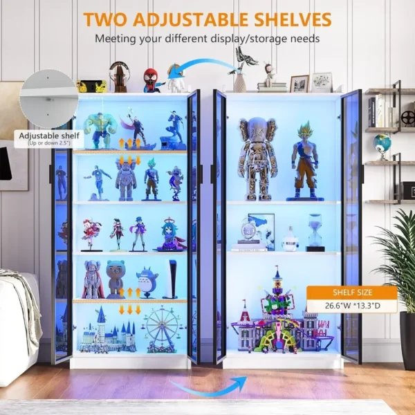 65 Inch High Display Cabinet with Doors and Adjustable Shelves, 5-layer Display Cabinet with Metal Handle/LED Light/human Sensor - Image 3