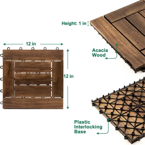 12 in. x 12 in. Acacia Wood Interlocking Flooring Deck Tile Dark Brown (10-Pack) - Image 6