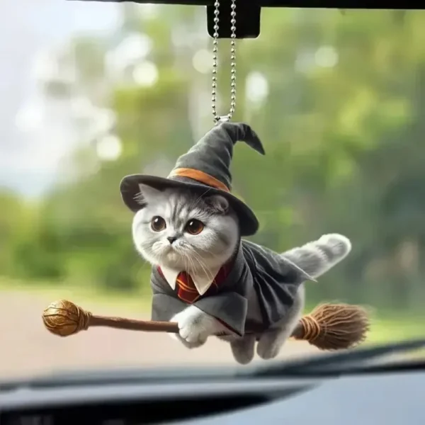 2D Acrylic Car Hanging Pendant Festive Animal Christmas Tree Decor Pendant Magic Flying Cat Car Interior Accessories - Image 3