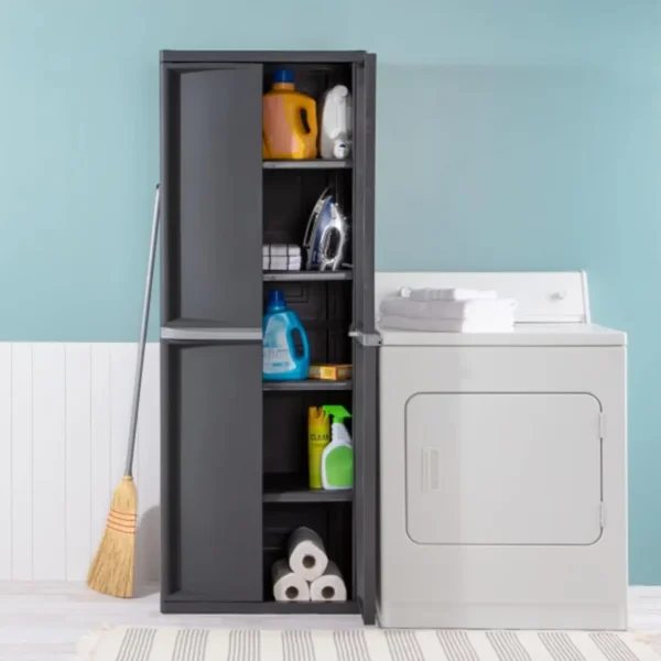 Sterilite 4 Shelf Cabinet, Heavy Duty and Easy to Assemble Plastic Storage Unit, Organize Bins in the Garage, Basement, Attic, M - Image 4