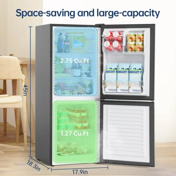 Small Refrigerator with Freezer, 4.0 Cu.Ft, Small Fridge with Freezer, 2 Door, with Bottom Freezer, Compact Refrigerator - Image 2