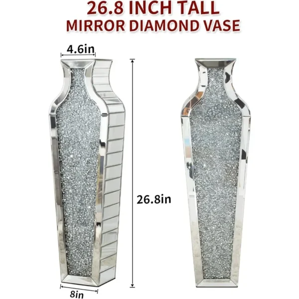Tall Crushed Diamond Floor Vase Large Silver Mirror Vases for Decor Living Room Floor Decoration Home Decorations 26.8 Inches - Image 5
