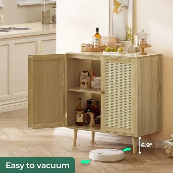 Self-Service Cabinet With Locker PE Rattan Decorative Door Locker with Wood Foot Corridor Entrance Living Room Natural - Image 4
