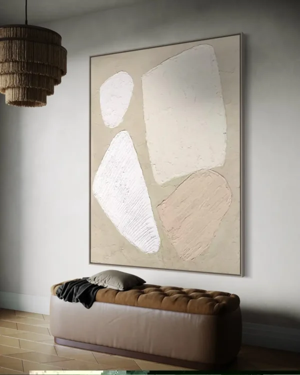 Large Abstract Wall Art Beige and White Painting Abstract Handmade Painting Living Room Home Decor Minimalist Contemporary Art - Image 3