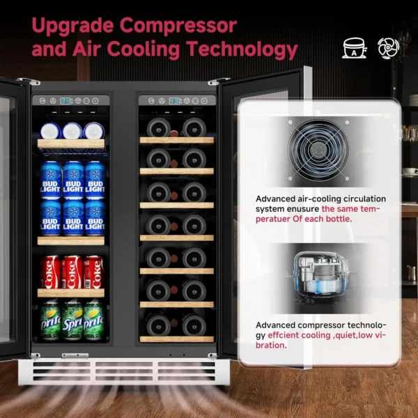 Beverage Refrigerator, Dual Zone Wine Cooler with Glass Door, Hold 88 Cans & 21 Bottles, Built in or Freestanding Under Counter - Image 4