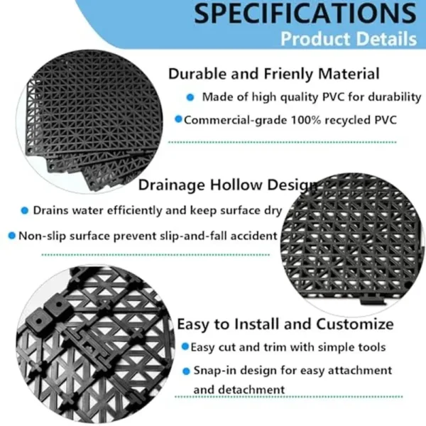 Interlocking Drainage Floor Tiles 12 Pack PVC Non-Slip Pool Deck Mats Indoor/Outdoor Use - Image 4