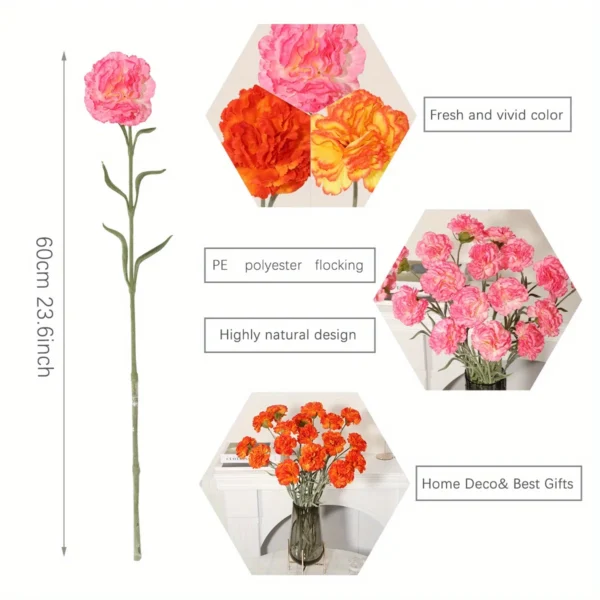 XIYA FLOWER Artificial Carnation Flower Bunch Carnation Bouquet Yellow Orange Pink Artificial Plants PE Material Home Decor - Image 3