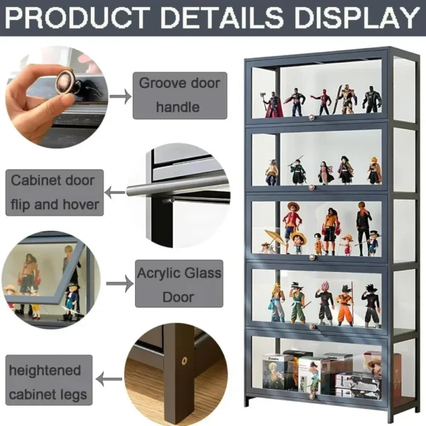 Display Cabinet, 5-Tier Tall Bookcase with Adjustable Shelves, Collectibles Toy Organizers Rack & Display Shelf, Bookshelf - Image 2