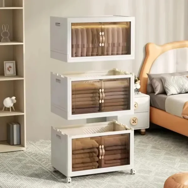 Foldable Storage Cabinet With Wheels Large Capacity Multi Purpose Cabinets Household Multi-Function Transparent Organizer Boxes - Image 4