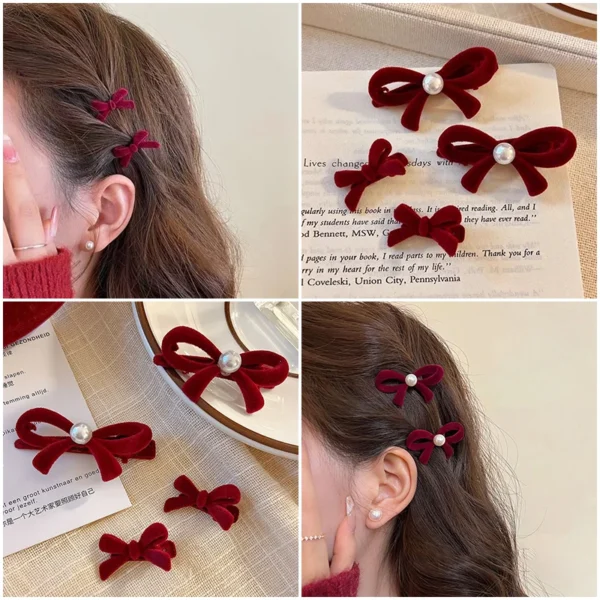 1/5pc Fashion Retro Bow Red Hair Clip Small BB Hair Clip Women Barrettes Bangs Clip Kawaii Hairpins New Year Hair Accessory
