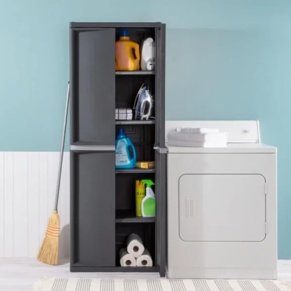 1-Pack Storage Cabinet, Plastic Closet Organizer, 4 Shelves, Gray - Image 4