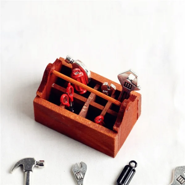 Dollhouse Miniature Accessories Scene Model Alloy Tool Mini Wooden Toolbox Set Miniature Dollhouse Accessoreis Home Decor - Image 3