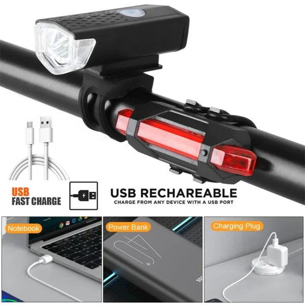 2218 Bike Light Set USB Rechargeable Front Light with Taillight Easy to Install 3 Modes Bicycle Accessories for the Bicycle - Image 2