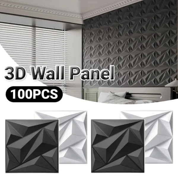 50/100pcs Diamond Design Decorated 3D Wallpanel, 30cmx30cm Matte White/Black, Diy Home Decoration Wallboard For Living Room - Image 2