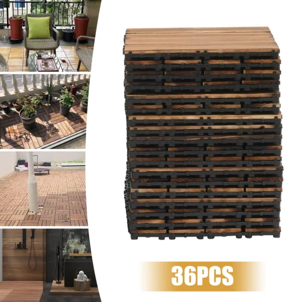 36Pcs/Set 12"x12" Wooden Balcony Patio Tiles Indoor Outdoor Interlocking Non-slip Waterproof Flooring Deck Tile Pavers Brown - Image 6