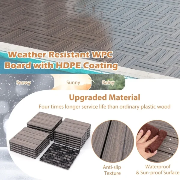 Interlocking Deck Tiles 18 Pack - 12" x 12" Weatherproof Composite Outdoor Flooring Covering, 18 sq.ft Patio Decking Boards for - Image 4