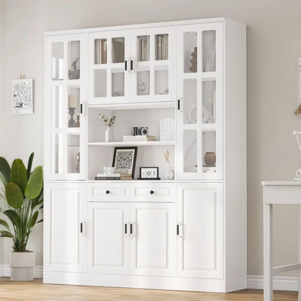 78.7" Tall Pantry Cabinet with Glass Doors & Drawers, Freestanding Utility Pantry Cabinet, Food Pantry Cabinet Cupboard, White - Image 6