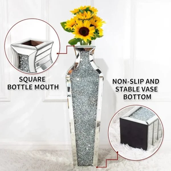 Tall Crushed Diamond Floor Vase Large Silver Mirror Vases for Decor Living Room Floor Decoration Home Decorations 26.8 Inches - Image 4