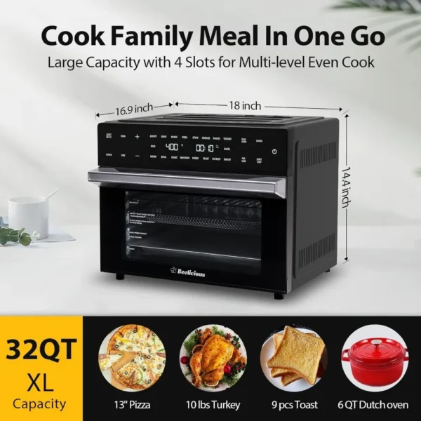 Beelicious 32QT Extra Large Air Fryer, 19-In-1 Air Fryer Toaster Oven Combo with Rotisserie and Dehydrator - Image 3