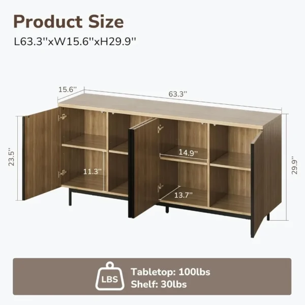 Sideboard Buffet Cabinet, 63" Storage Cabinet with Fluted Decorative Doors, Modern Console Table for Dinning Room - Image 2