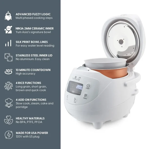 Asia Panda Mini Rice Cooker With Ninja Ceramic Bowl and Advanced Fuzzy Logic (3.5 cup, 0.63 litre) 4 Rice Cooking Functions, - Image 3
