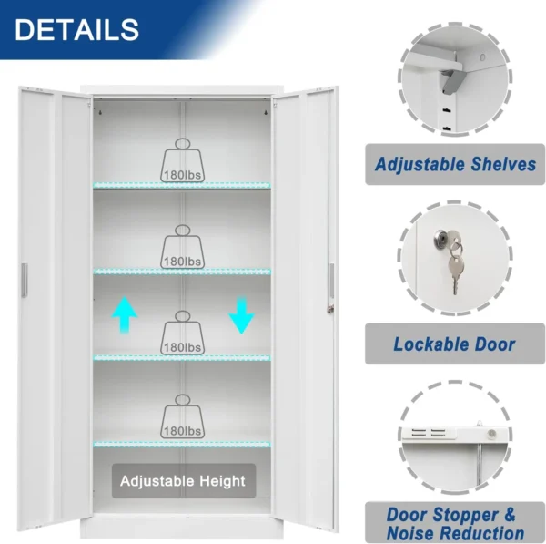 Metal Storage Cabinet with Lock, 71" Garage Storage Cabinets with 2 Lockable Doors and 4 Adjustable Shelves,Tall File Cabinet, - Image 4