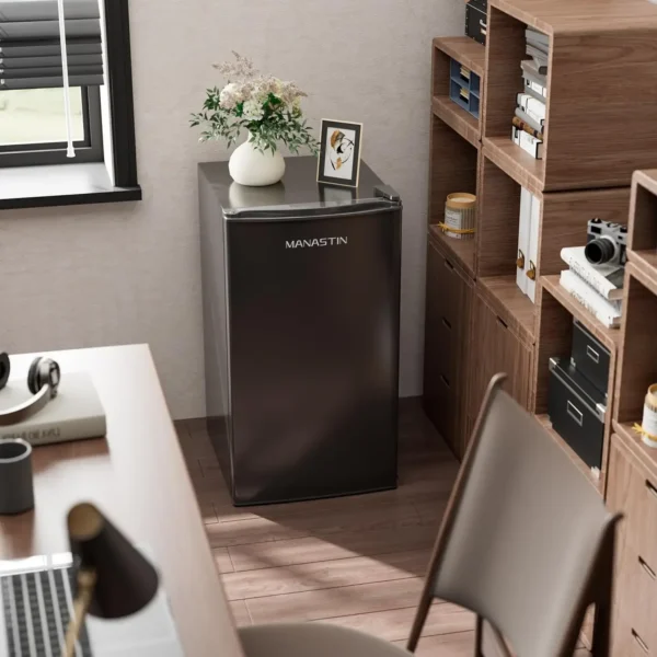 3.2 Cu.Ft Mini Fridge with Freezer, Single Door Mini Fridge, Adjustable Thermostat, Energy Saving Mini Refrigerator for Bedroom - Image 5