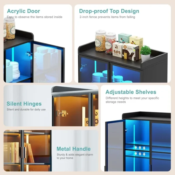 Tall Storage Cabinet up to 70", LED Living Room Curio Cabinet with Human Body Induction, 5 Tier Bookcase Display Cabinet - Image 6