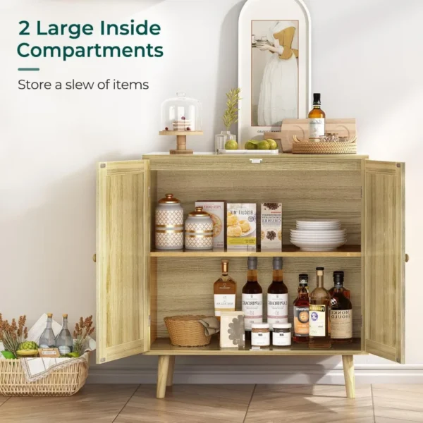Self-Service Cabinet With Locker PE Rattan Decorative Door Locker with Wood Foot Corridor Entrance Living Room Natural - Image 5
