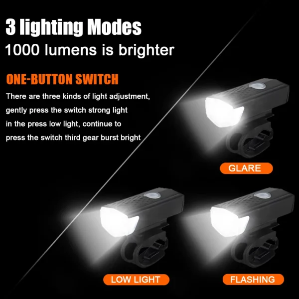 2218 Bike Light Set USB Rechargeable Front Light with Taillight Easy to Install 3 Modes Bicycle Accessories for the Bicycle - Image 5