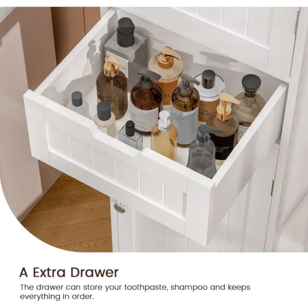 Tall Bathroom Cabinet, Storage Cabinet with 2 Doors & 1 Drawer, Freestanding Linen Cabinet with Adjustable Shelves, Floor - Image 6