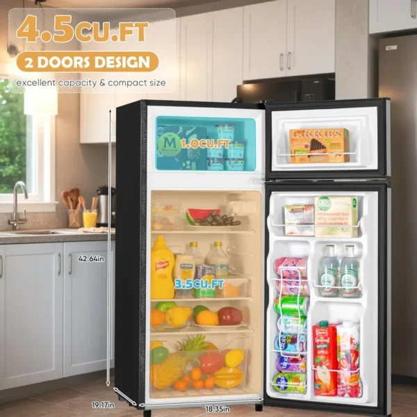 Fridge with Freezer, Small Refrigerator with 2 Doors for Office, Kitchen, Dorm and Bedroom, Mini Refrigerator - Image 5