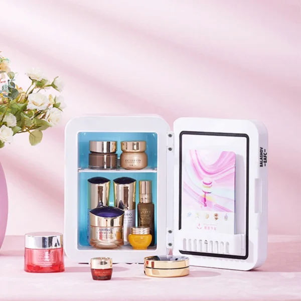 4L Mini Makeup Fridge WIth LED Light Mirror Portable Cosmetic Storage Refrigerator Keep fresh Cooler for Home Car Dual Use - Image 4
