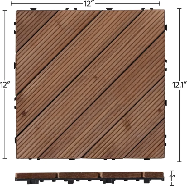 27 Pcs Wood Interlocking Flooring Tiles, Wooden Deck Tiles Interlocking Poolside Balcony, Easy Flooring,12 x 12in, Brown - Image 4