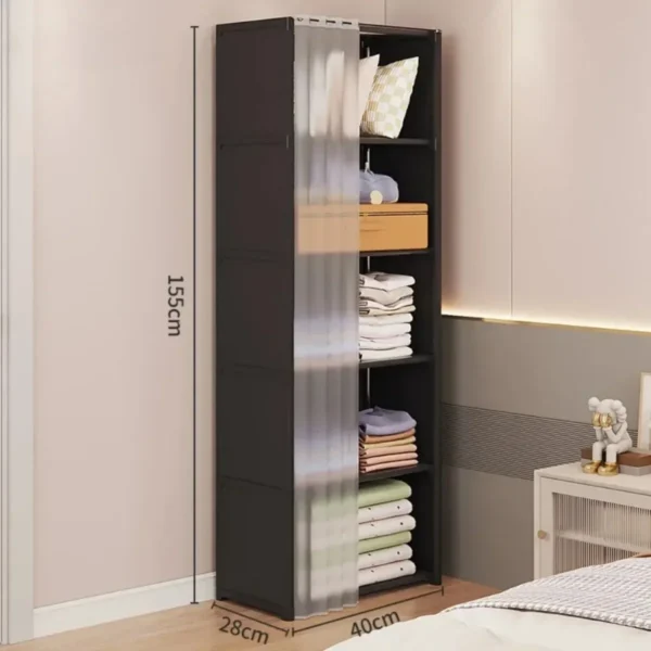 Multi-layer Storage Rack Dustproof Wardrobe Storage Cabinet with Curtains Portable Clothes Organizer Cabinet Home Furniture Shoe - Image 3