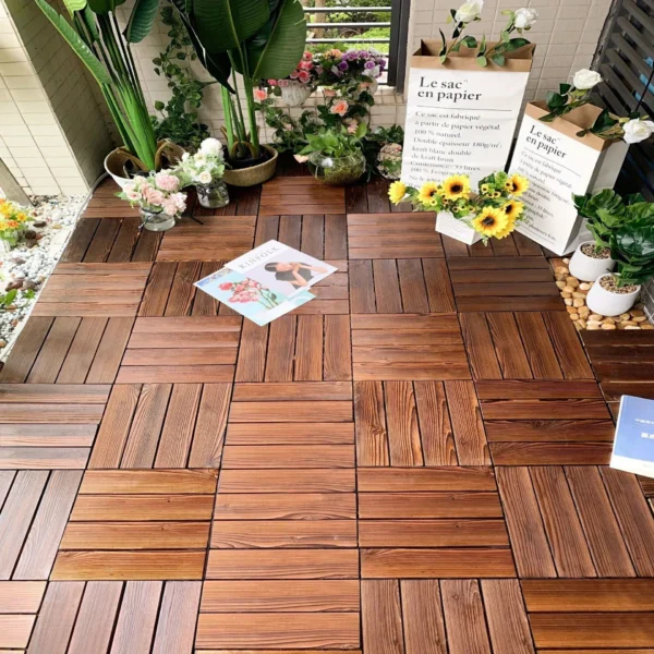 Interlocking Solid Wood Floor Tiles for Balconies and Terraces - Spliceable Wood Flooring for Home Decor and Decoration - Image 2