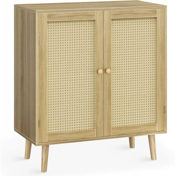 Self-Service Cabinet With Locker PE Rattan Decorative Door Locker with Wood Foot Corridor Entrance Living Room Natural