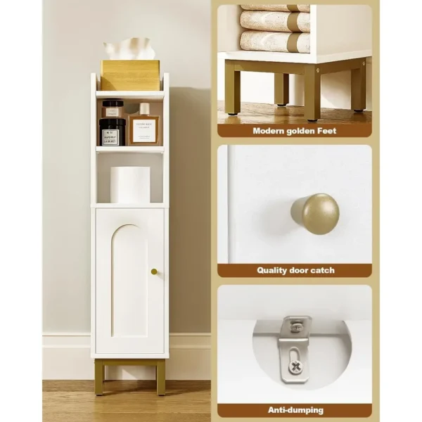 Bathroom Storage Cabinet, Small Corner Floor Cabinet with Door and Shelves, Narrow Toilet Paper Cabinet, Bathroom Organizer - Image 5