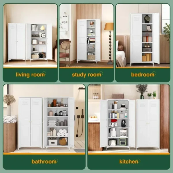 Black Storage Cabinet with Feets-Metal Home Kitchen Pantry Cabinets with Doors and Adjustable Shelves,Organization Locker for Cu - Image 5