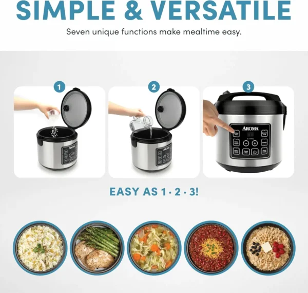 NEW 20 Cup Cooked (10 cup uncooked) Digital Rice Cooker, Slow Cooker, Food Steamer, SS Exterior (ARC-150SB),Black - Image 3