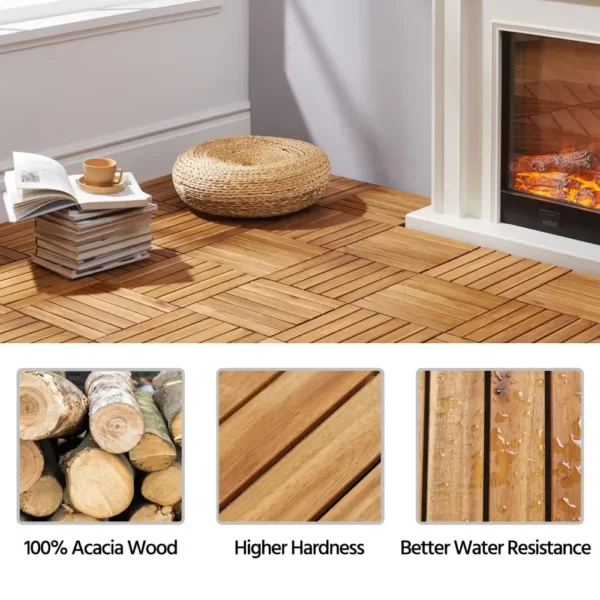 108PCS Acacia Wood Interlocking Flooring Tiles Waterproof Flooring for Outdoor & Indoor Patio,Balcony, 12 × 12 In - Image 5